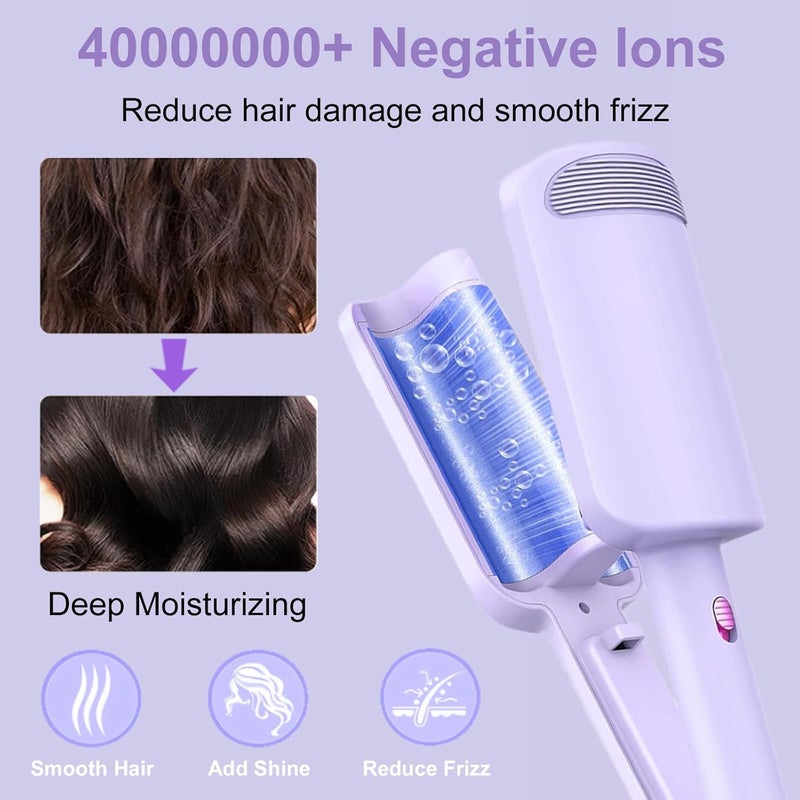 UJIO Hair Crimper for Women, 3 Barrel Beach Waver Curling Iron with 4 Temp Adjustable, Dual Voltage, Anti-Scald, Travel Lock, Fast Heating Crimper Hair Tool for All Hair Types (Purple) - Image 4